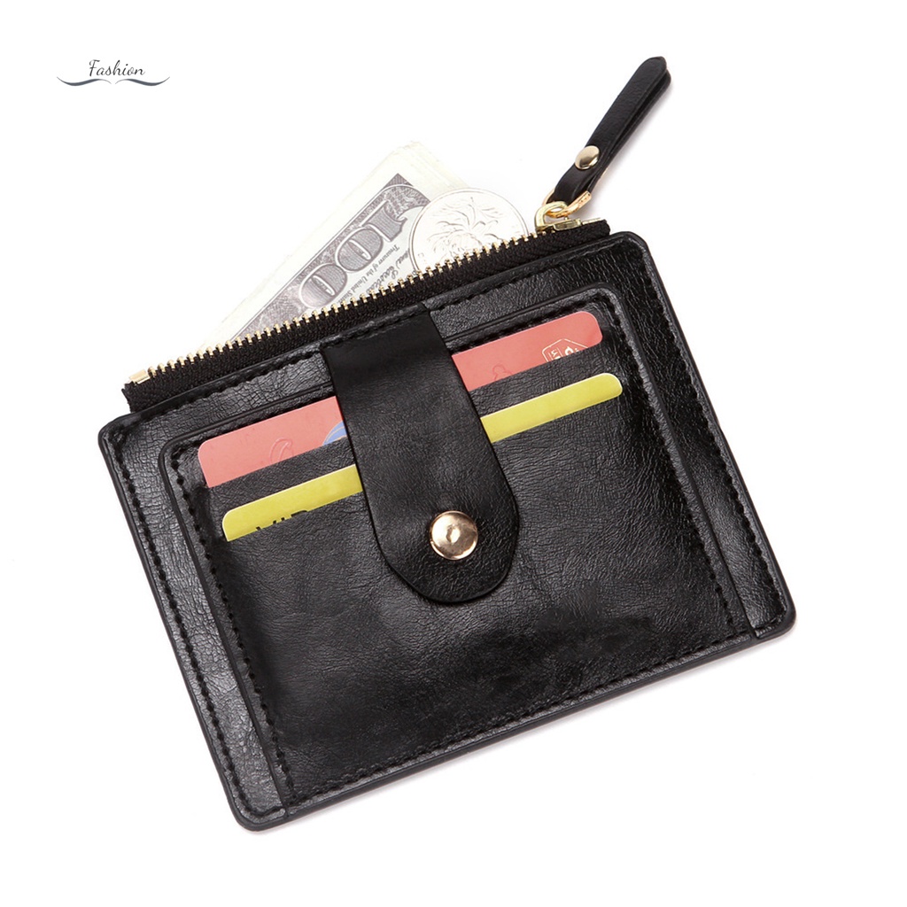 Ví Da PU Mini Phối Khóa Kéo Đựng Thẻ Phong Cách Unisex