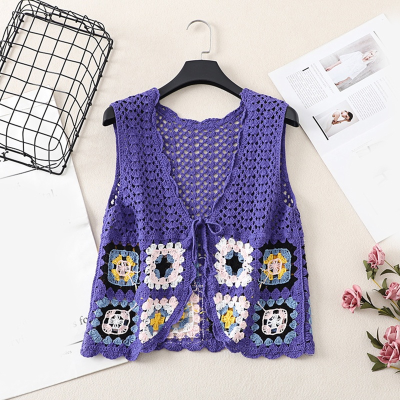 Áo Khoác Cardigan Đan Len Không Tay Dây Buộc Trước Hở Ngực Phong Cách Dân Tộc Dành Cho Nữ