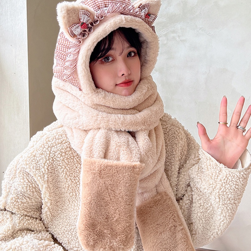 Youyo Khăn Choàng Kèm Mũ Tai Mèo Lolita Giữ Ấm Mùa Đông Khi Làm Việc Hàng Ngày