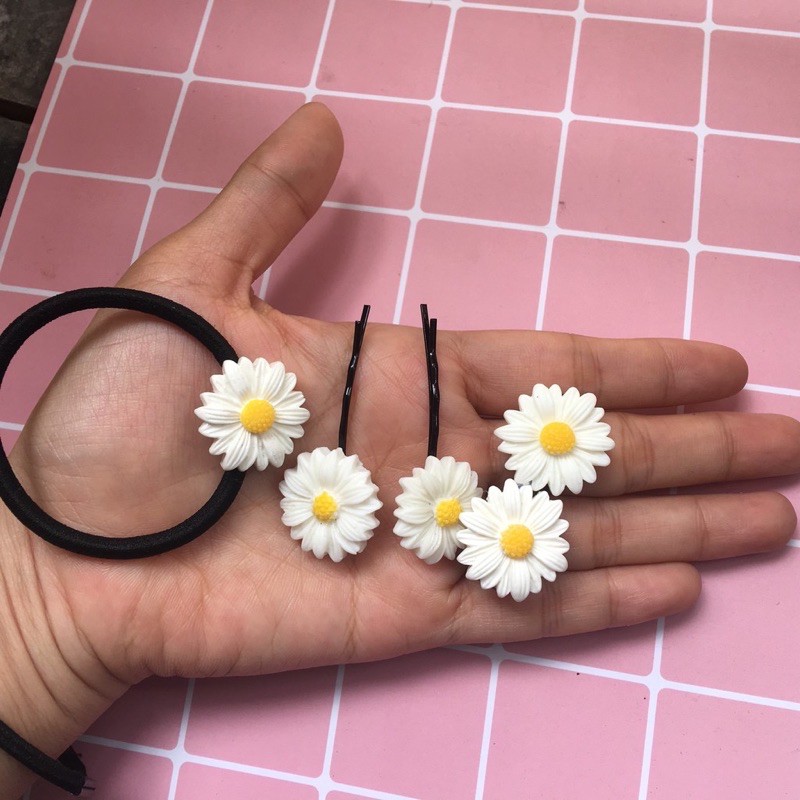 Kẹp tóc cúc hoạ mi, ghim tóc daisy, cột tóc, dây buộc tóc