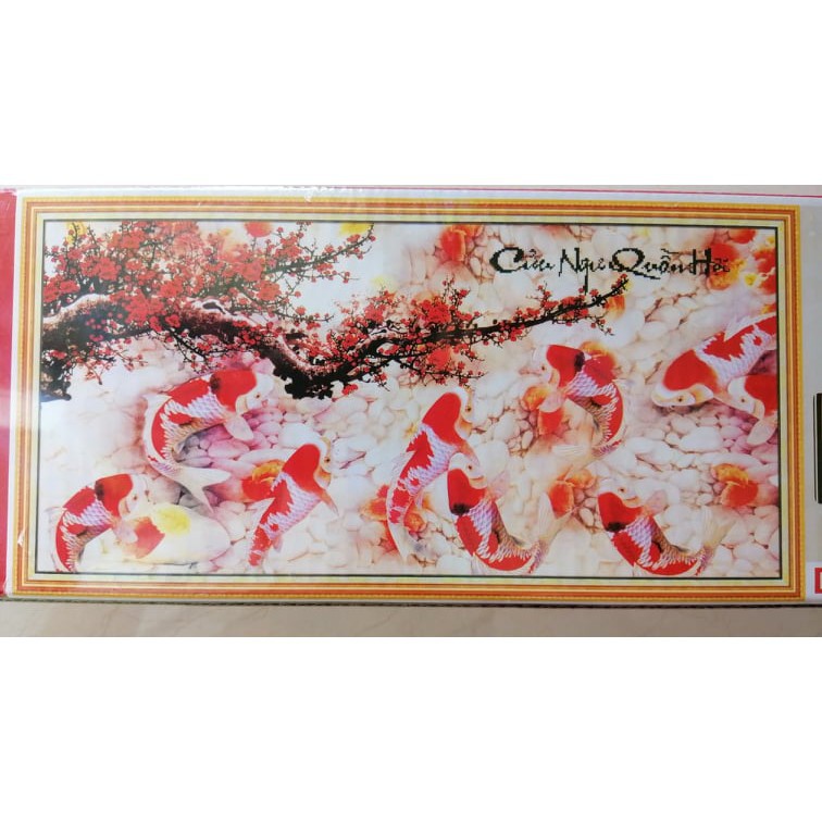Tranh Đính Đá CÁ CỬU NGƯ QUẦN HỘI (ĐÁ ABC CAO CẤP). Kích Thước: 1m28 x 65cm | BigBuy360 - bigbuy360.vn