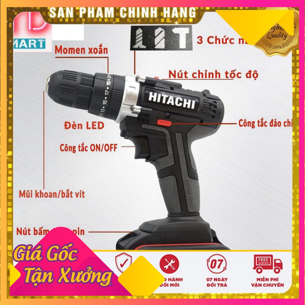 [ GIÁ HỦY DIỆT ]  Máy Khoan Pin Hitachi 36V 3 chức năng - Khoan Bê Tông, Bắt Vít Tặng bộ phụ kiện 21 chi tiết