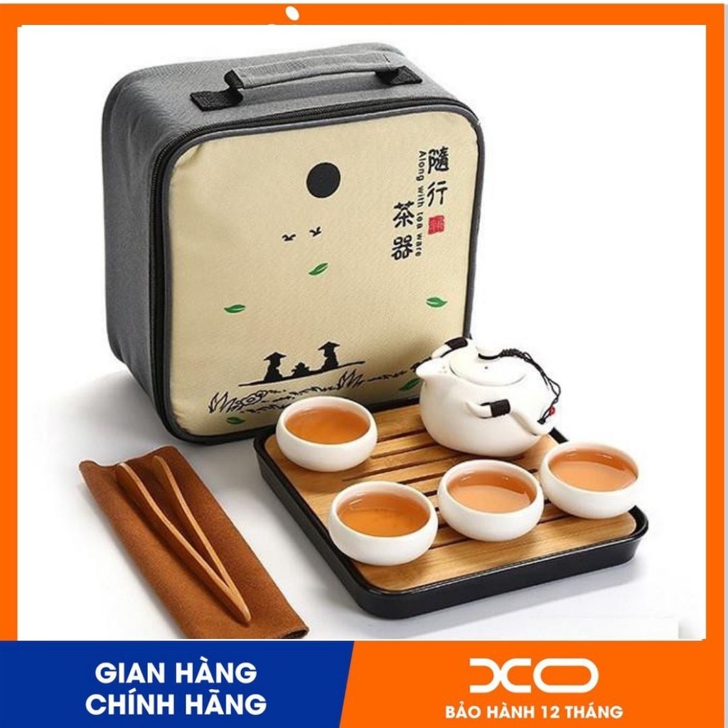 Bộ ấm trà tử sa-Du lịch,gốm sứ cao cấp -11 Món-Tặng kèm túi chống sốc và khăn lau ấm chén