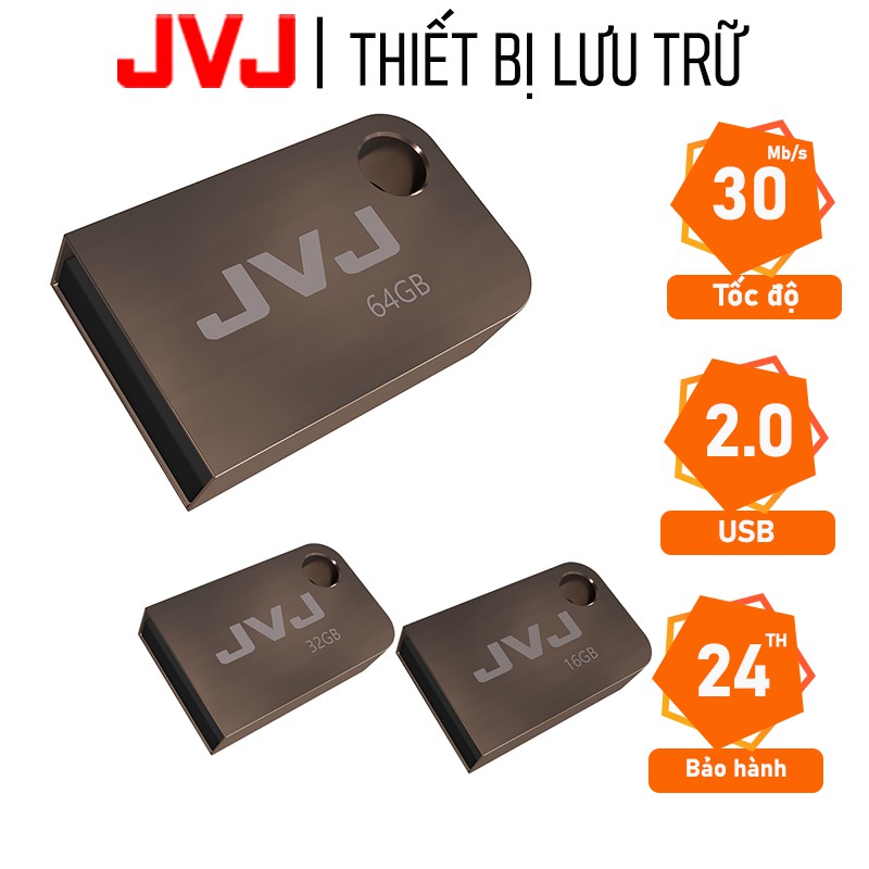 USB 64Gb 32Gb 16Gb 2.0 JVJ FLASH S2 siêu nhỏ vỏ kim loại -  tốc độ cao 30MB/s chống nước chống nhiệt, Móc khóa BH 5 năm