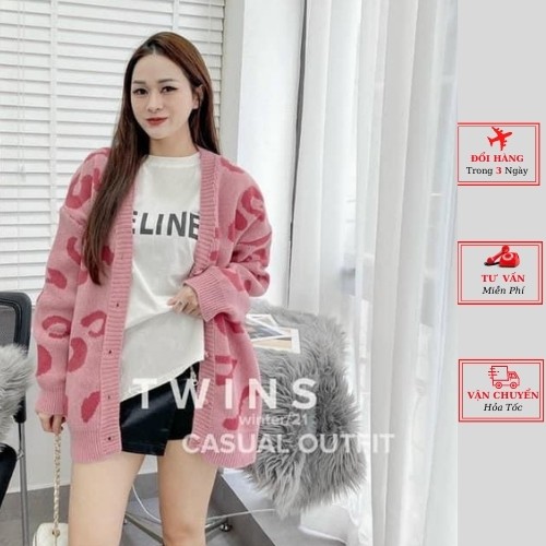 Áo khoác cardigan len nữ họa tiết beo công sở ulzzang Hàn Quốc mùa thu đông