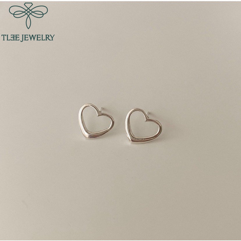 Khuyên tai bạc nữ TLEE tim rỗng bản to basic đơn giản TleeJewelry B0164