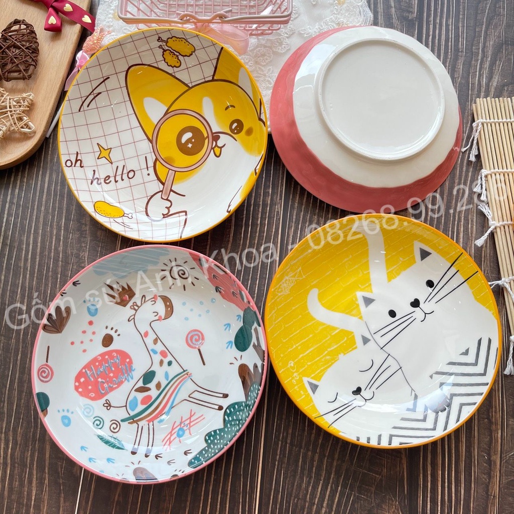 Đĩa sứ Decor Chén Dĩa Sứ Dễ Thương Cute Cao Cấp Đĩa 18cm trang trí món ăn cực xinh yêu