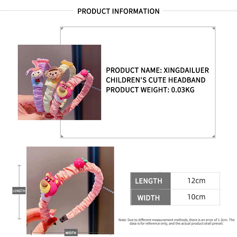 Băng Đô Xếp Ly Hình Gấu Dâu Tây Hoạt Hình Dễ Thương Và Không Làm Đau Tóc Cho Trẻ Em AKKU