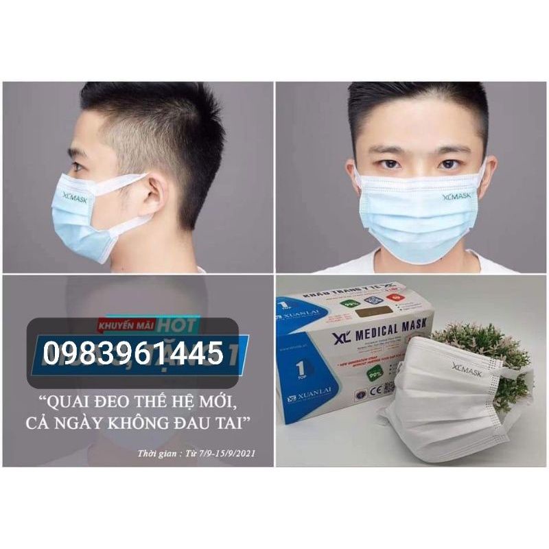 Hộp 50 chiếc Khẩu trang y tế 4 lớp quai đeo thế hệ mới không đau tai