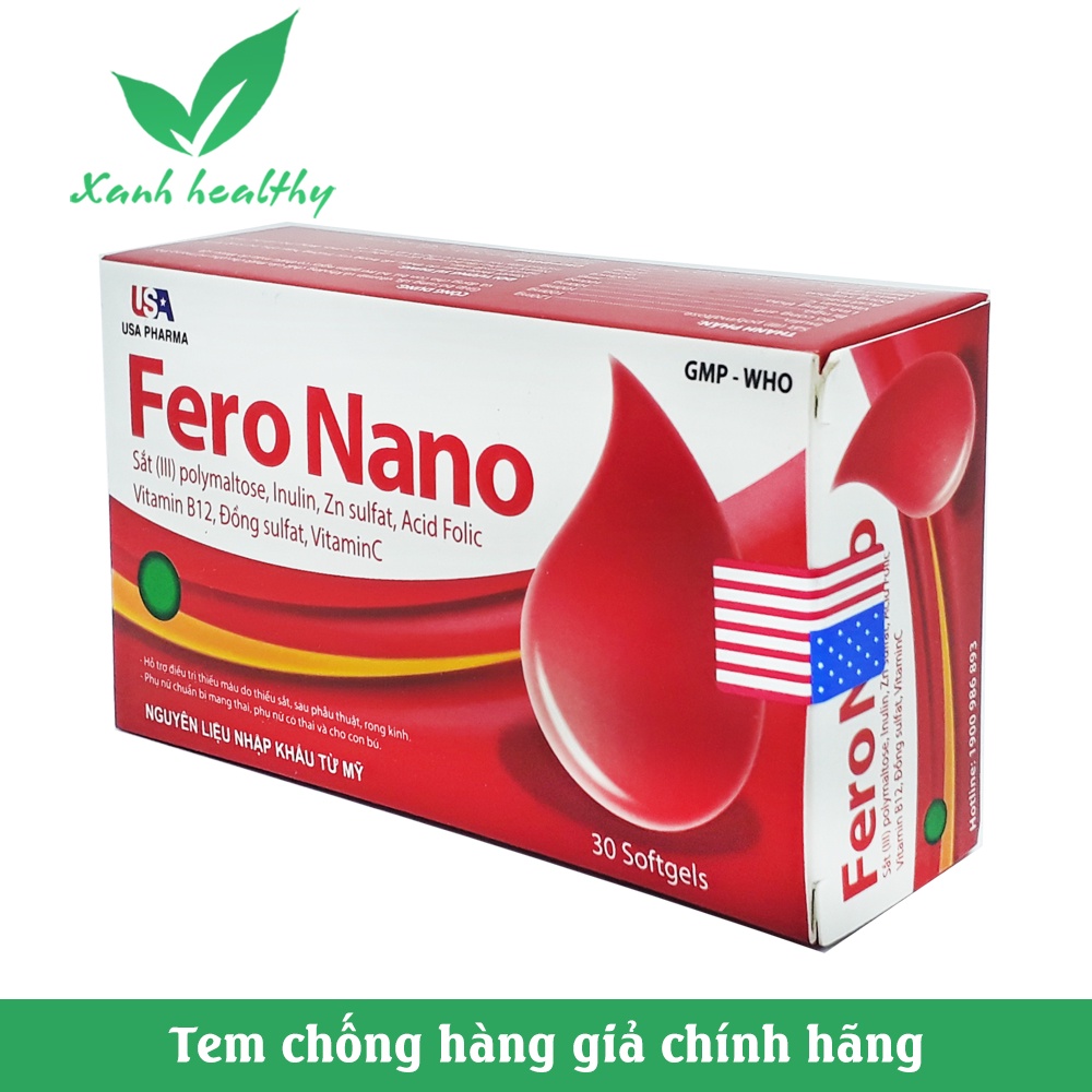 Viên uống Bổ máu Fero Nano - Hộp 30 viên-bổ sung Sắt, Acid Folic cho người thiếu máu, phụ nữ mang thai