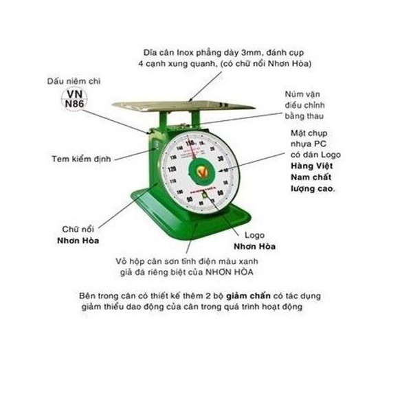 Cân đồng hồ lò xo NHƠN HÒA 120kg mặt số 12 inches NHS-120-12