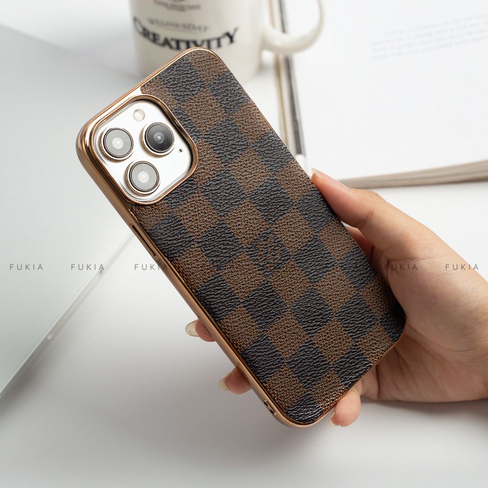Ốp da thủ công viền gold IV dành cho IPhone 14/14Plus/14Pro/14Promax/13/13Pro/13Promax/12/12Pro/12Promax ODTC164