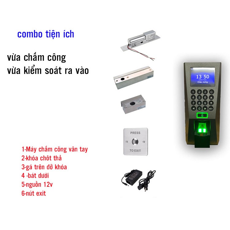 Trọn bộ máy chấm công kiểm soát cửa F18 vừa chấm công vừa kiểm soát ra vào cửa