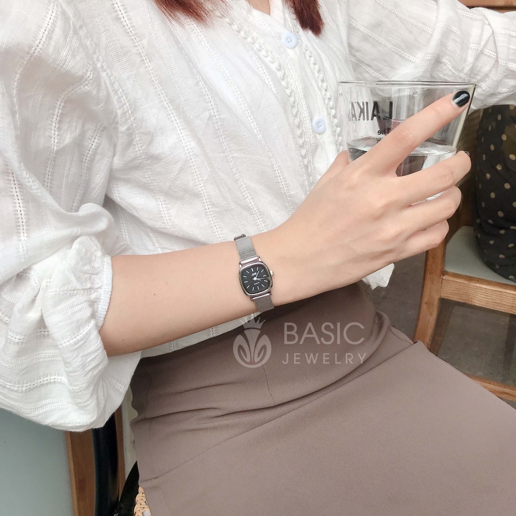 Đồng hồ đeo tay thời trang nữ Jis dây thép mặt nhỏ tặng kèm pin phong cách vintage Basic Jewelry | BigBuy360 - bigbuy360.vn