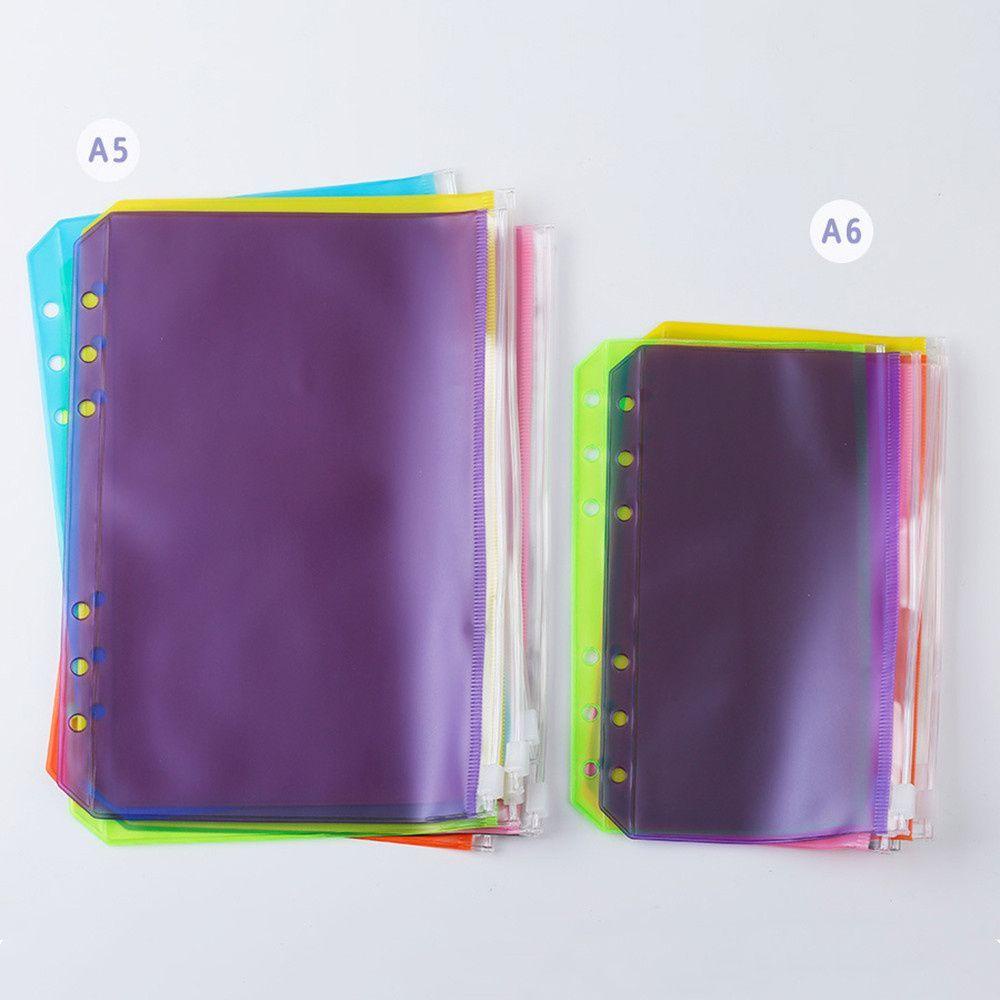 Túi Đựng Tài Liệu Khổ A5 / A6 6 Vòng Bằng PVC Chống Thấm Nước Có Khóa Kéo Tiện Dụng