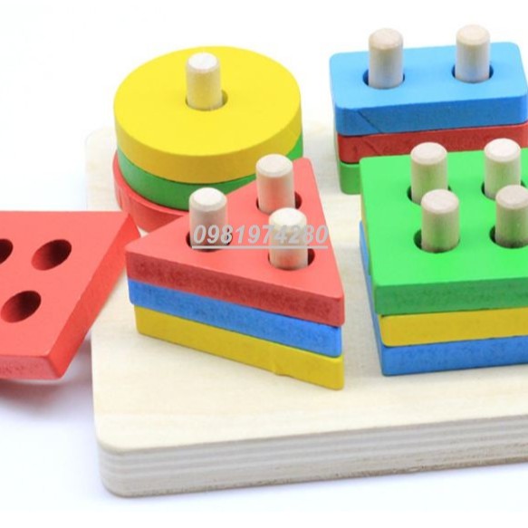 Đồ chơi gỗ thả cọc hình khối vuông Montessori