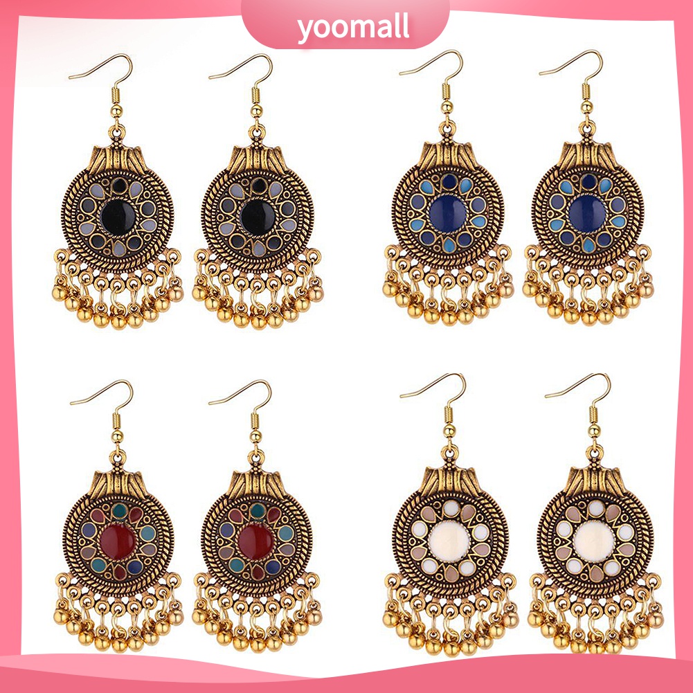 Hoa Tai Dáng Dài Mặt Hình Hoa Phối Tua Rua Phong Cách Bohomian