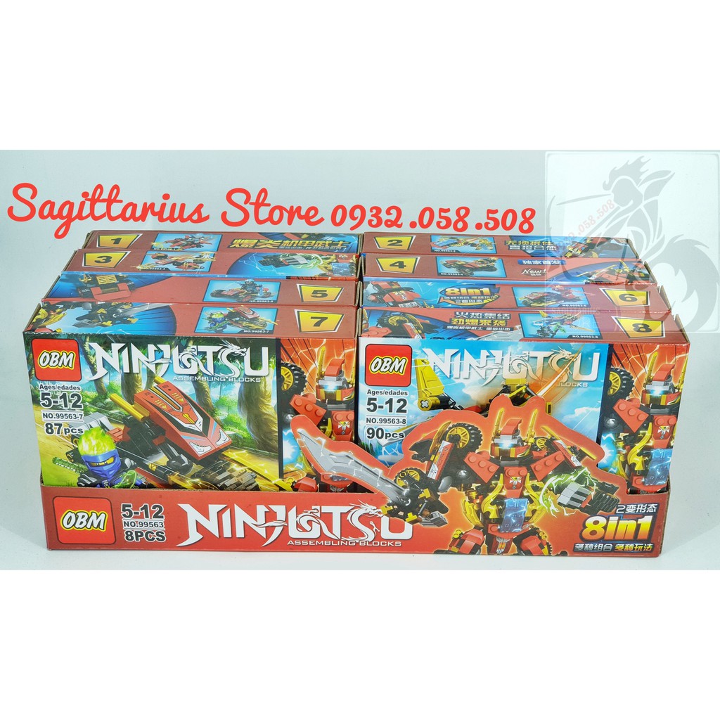 Lego OBM-99563 Lắp Ráp Robot Chiến Binh NinjaGo 8 in 1 ( 703 Mảnh - Đủ Mẫu 8 Hộp )