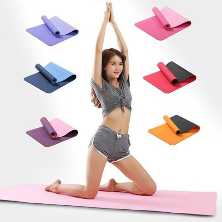 Thảm tập yoga, tập gym, tập thể dục TPE 2 lớp cao cấp 6mm (Tặng túi) - Khăn trải thảm tập yoga hạt silicon siêu thấm hút