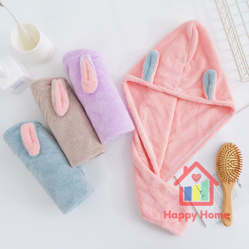 Khăn lau tóc siêu thấm hút, khăn quấn ủ lau tóc siêu tốc Happy Home