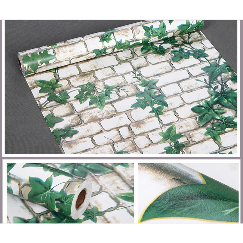 Decal giấy dán tường đá dây leo xanh khổ rộng 45cm