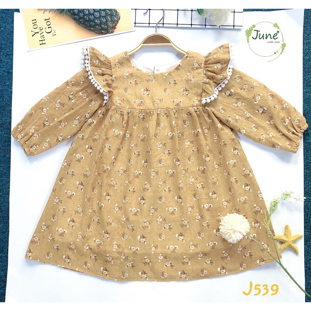 ĐẦM VINTAGE SẮC VÀNG MUSTARD SIÊU ĐẸP CHO BÉ 10-30KG - ĐẦM VÁY XINH CHO BÉ GÁI VẢI CAO CẤP -  JUNE - SUMIKID