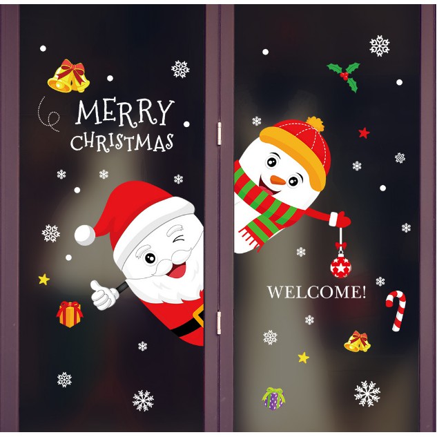 Decal trang trí Noel - Ông già và người tuyết chào Lễ