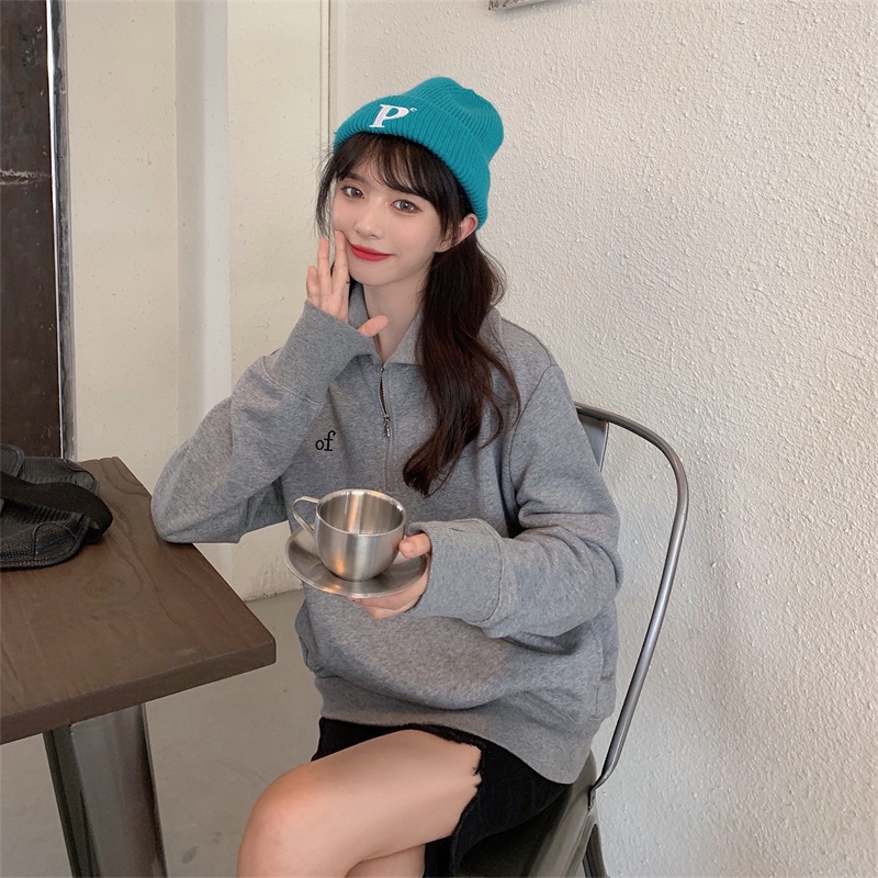 SUXI Áo Nỉ Tay Dài Dáng Rộng Màu Sắc Đơn Giản Dành Cho Nữ