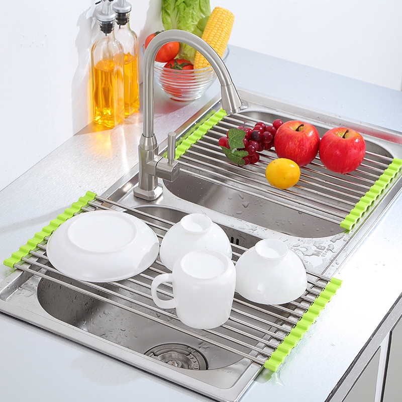 Giá ráo nước di động bằng thép không gỉ có thể gập lại cho bồn rửa chén nhà bếp