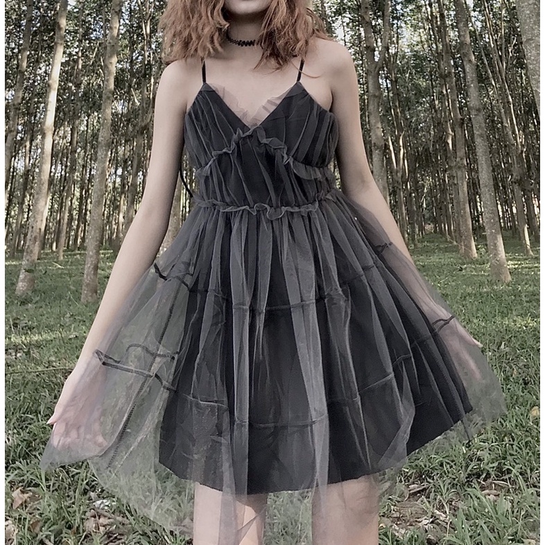 Đầm/Váy 2 dây đen phối ren phong cách hàn quốc (Váy về lại sau tết ÂL) | BigBuy360 - bigbuy360.vn