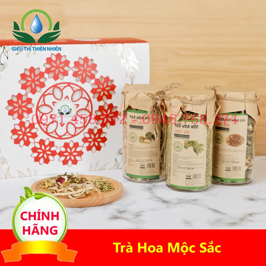 Sét quà tặng trà thảo mộc cao cấp :Trà Hoa Hòe, Nụ Atiso, Sơn Mật