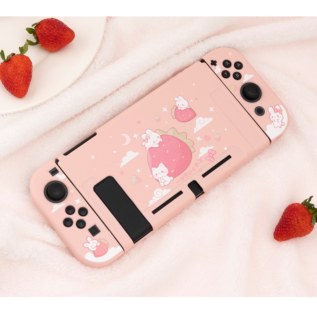 Ốp TPU Bảo Vệ Máy Chơi Game Nintendo Switch Hình Thỏ Và Dâu Tây Đáng Yêu