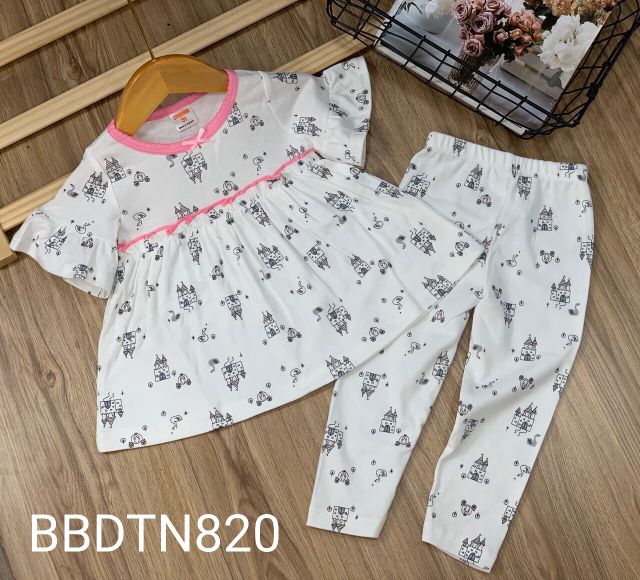 PhongphucKids HOT Bộ babydoll tay búp ngắn quần dài thun borip xuất khẩu cho bé từ 11 đến 23kg - Bộ quần áo bé gái