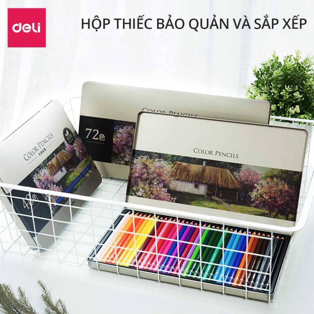 Bút chì màu gốc dầu cao cấp Deli - gỗ tự nhiên - 24/ 36/ 48/72 Màu - 6565 / 6566 / 6567 / 6568