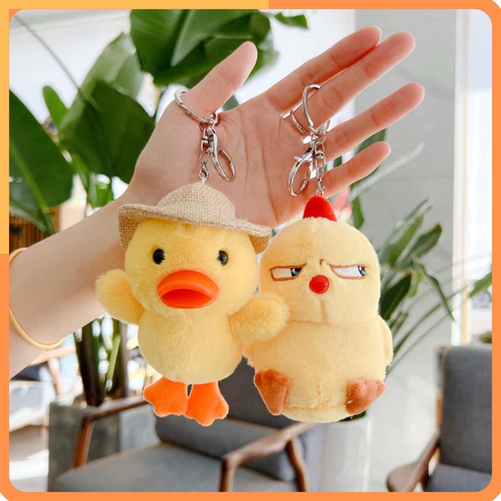 Móc Khóa Vịt Bông Dễ Thương treo balo, túi xách