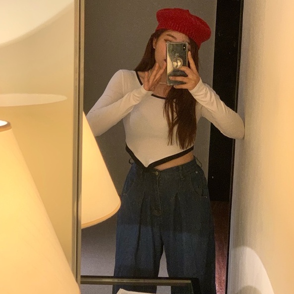 【ZHELIHANGFEI】Áo Dệt Kim Tay Dài Dáng Ôm Quyến Rũ Trẻ Trung Cho Bạn Gái