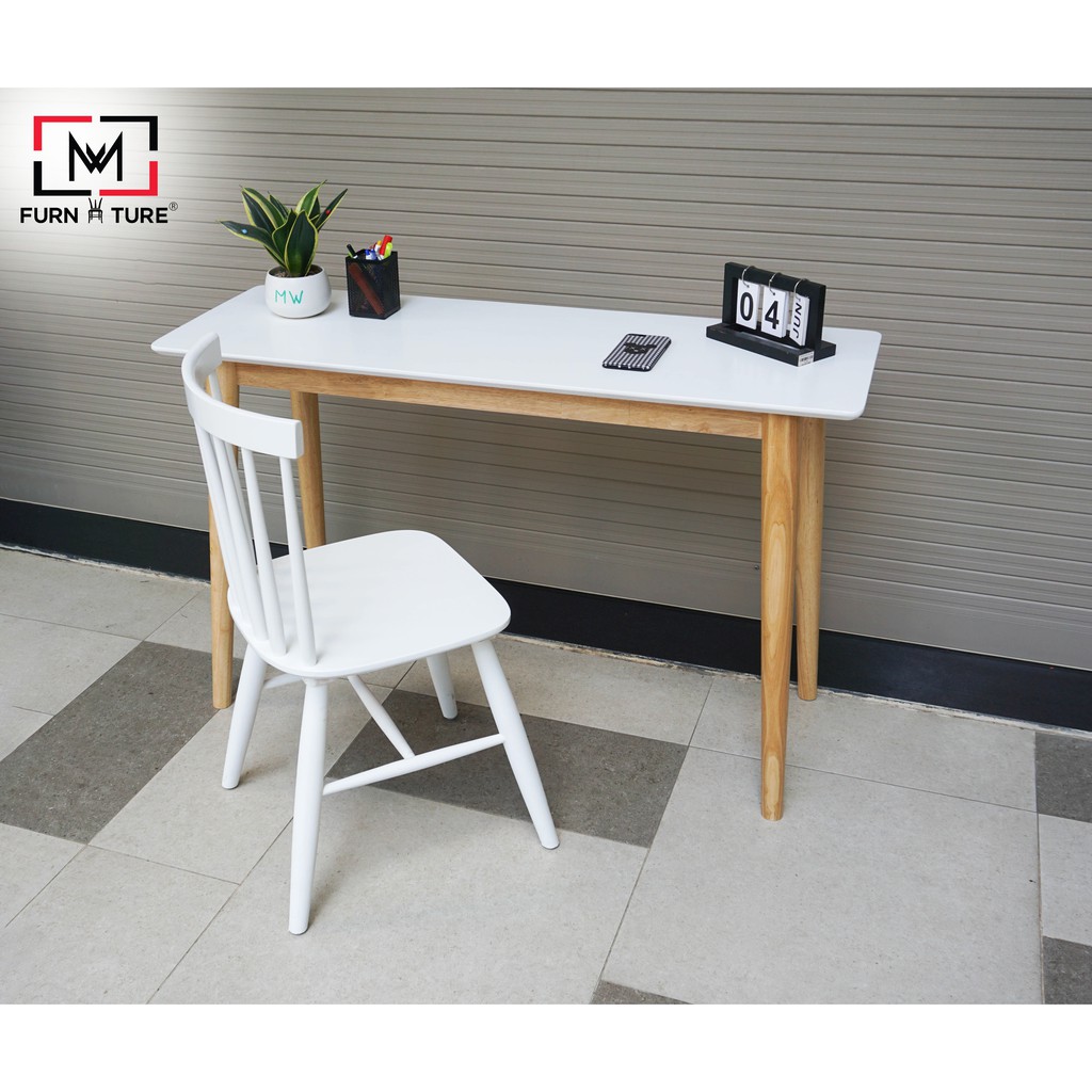 COMBO BÀN GHẾ LÀM VIỆC GỖ HÀN QUỐC - SLIM TABLE MẶT TRẮNG - GHẾ WINDSOR TRẮNG