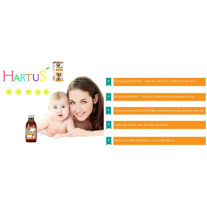 [Kèm Quà Tặng] Hartus Canxi - Bổ sung canxi, vitamin D3, vitamin K, hấp thụ canxi tối đa nhờ Vitamin K (Lọ 150ml)