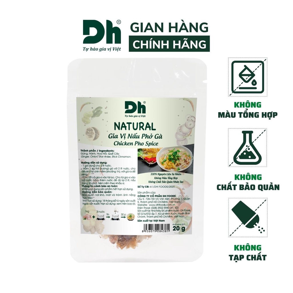 Gia vị nấu phở gà Natural DH Foods nêm sẵn thành phần tự nhiên gói 20gr - DHGVT77