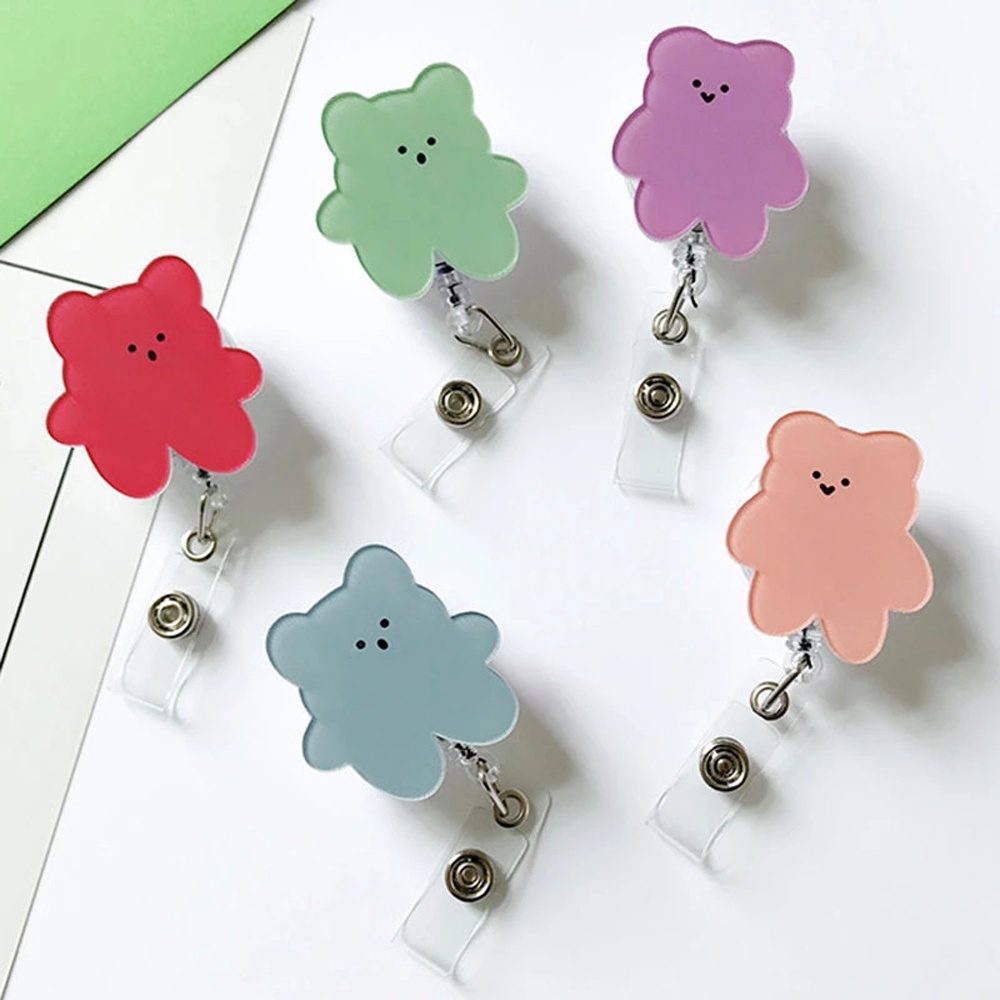 Kẹp giữ thẻ ID có thể thu gọn bằng acrylic màu kẹo phối hình gấu dễ thương