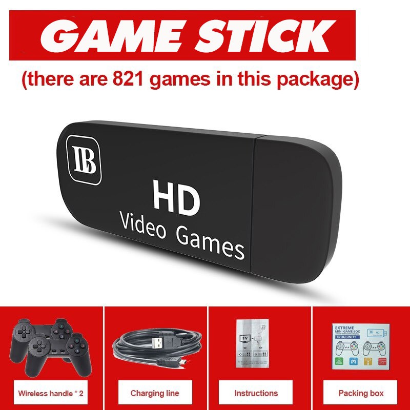 [GAME STICK] Máy Chơi Game Cầm Tay HDMI, Tay Cầm Không Dây 2 Người Chơi, Có 821 Games, GắnThẻ Nhớ 64g game stick console