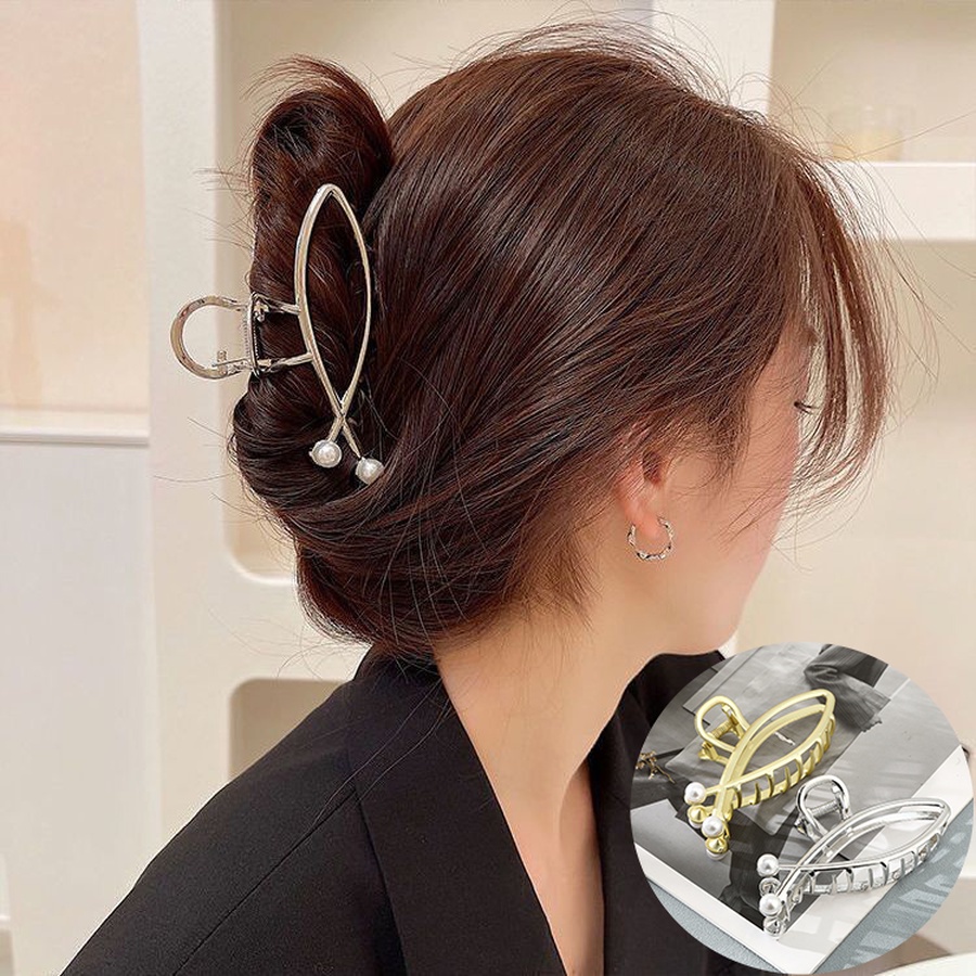 Kẹp Tóc Kim Loại Đính Ngọc Trai Giả 10.5cm Thời Trang