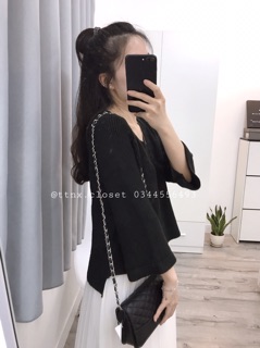 Áo len cổ tim tay xoè