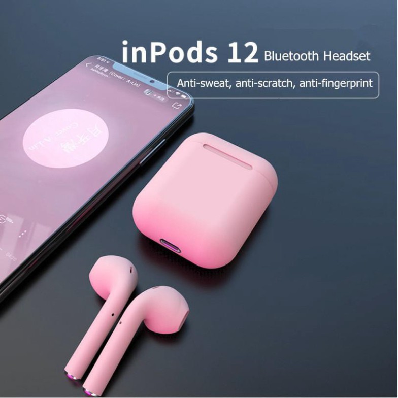 ✥☄Tai nghe Inpod i12 TWS Bluetooth 5.0 cho iPhone và Android kèm Hộp sạc - Hàng nhập khẩu- Màu Hồng Pink