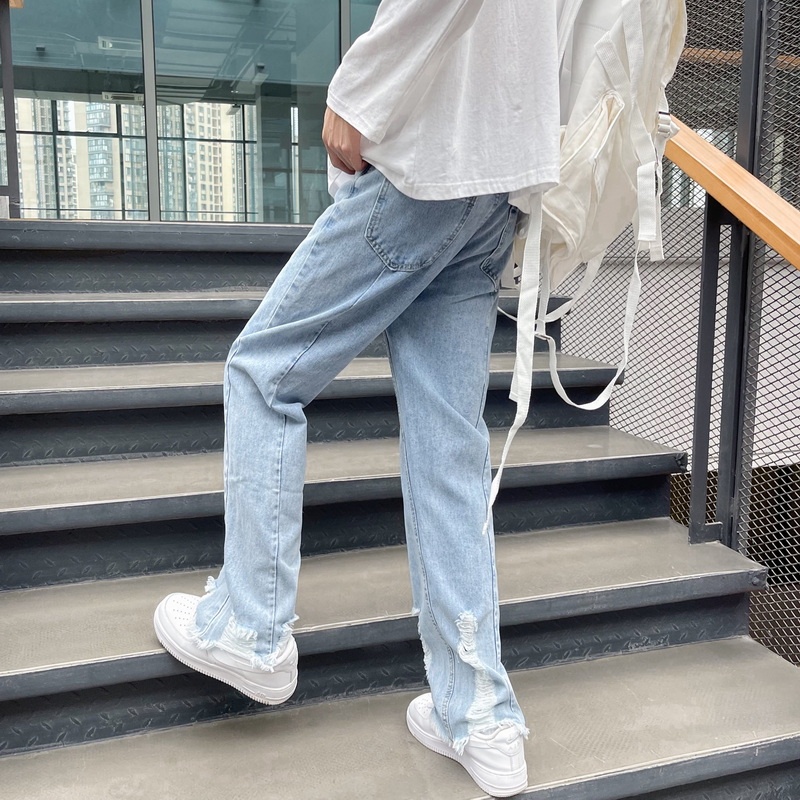 Quần ống rộng nam T1 phong cách -- quần bò rách phong cách