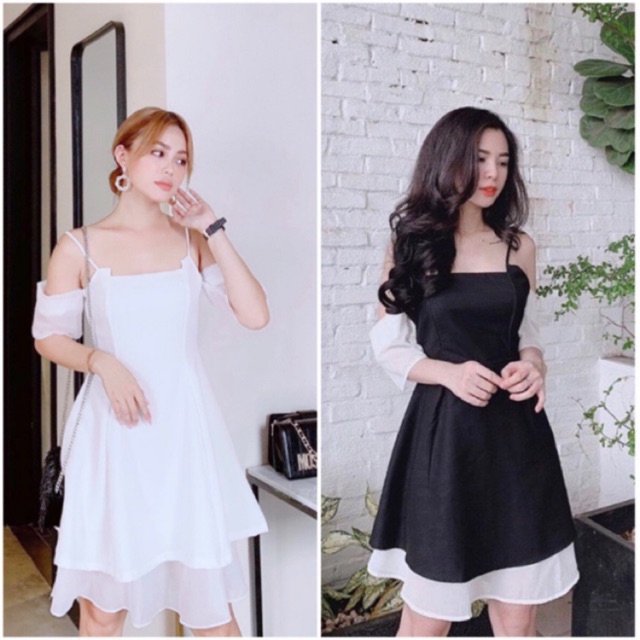 Đầm tiểu thư BlaPInk thiết kế 2 dây phối tay voan trắng -Kylie