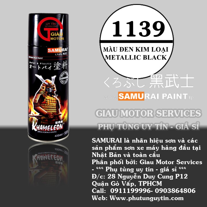 1139 _ Sơn xit Samurai 1139 màu đen kim loại _ Metallic Black _Tốt, giá rẻ, ship nhanh