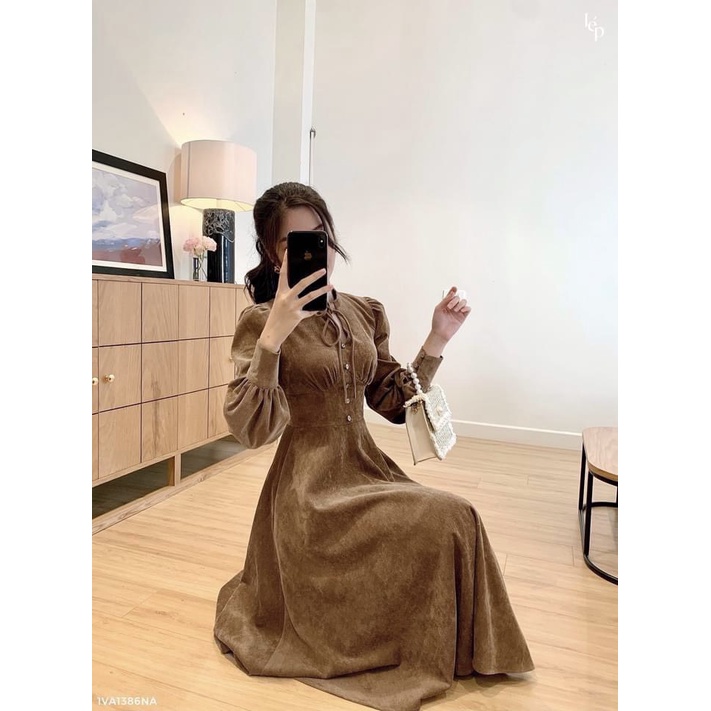 váy nhung cổ tầu dúm ngực,chít eo che mỡ bụng siêu đẹp | BigBuy360 - bigbuy360.vn