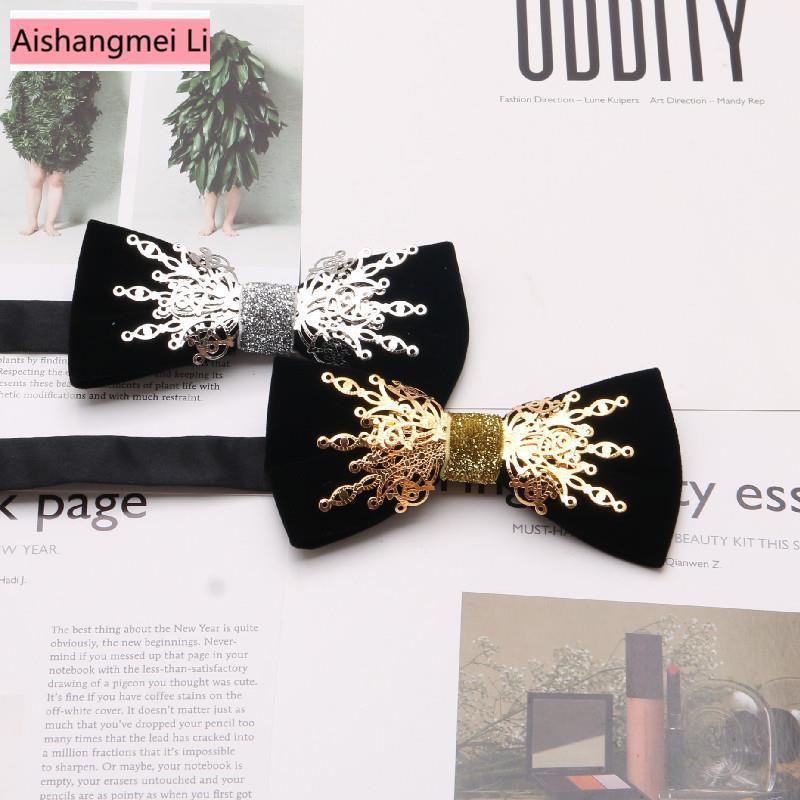 Nơ Cài Cổ Bằng Nhung Phối Kim Loại Thời Trang Dành Cho Nam