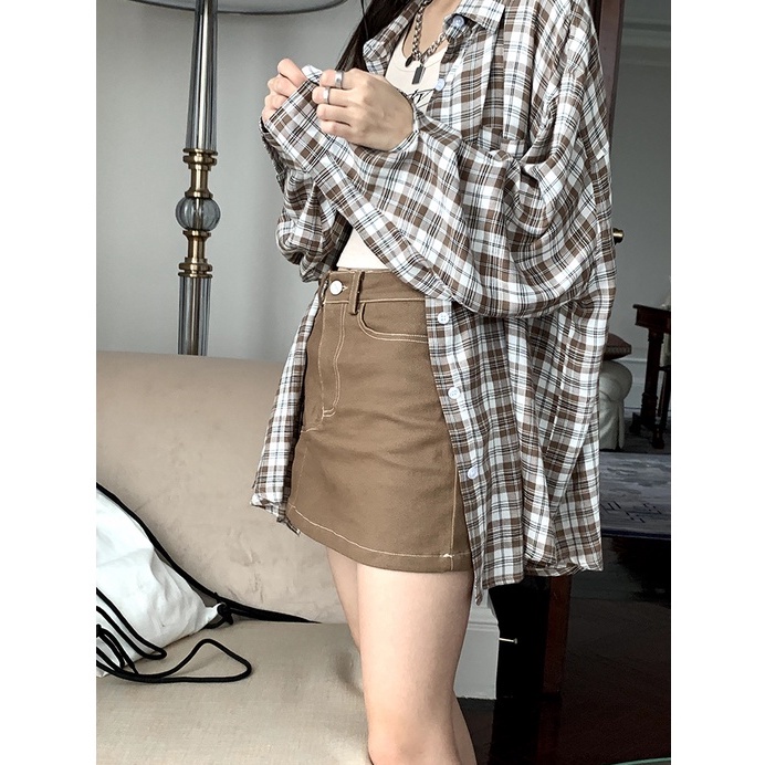 DUNEA Áo Sơ Mi Tay Dài Dáng Rộng Phong Cách Retro Hàn Quốc Cho Nữ